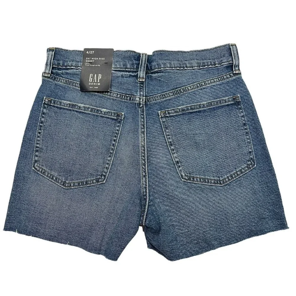 NWT GAP 3.5" High Rise Denim Shorts 10/30 Medium Wash Stretch Button Fly #679878 - Picture 2 of 4